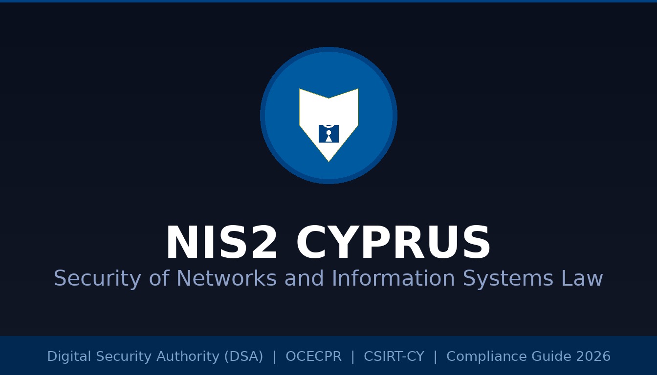 Complete guide to NIS2 compliance in Cyprus — covering the Security of Networks and Information Systems Law (N.89(I)/2020 as amended by N.60(I)/2025), Digital Security Authority (DSA) enforcement, CSIRT-CY incident reporting, entity classification, sector requirements, penalties, implementation timeline, and cyber insurance implications for Cypriot entities.