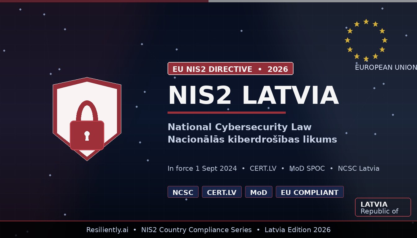 Complete guide to NIS2 compliance in Latvia — covering the National Cybersecurity Law (Nacionālās kiberdrošības likums), National Cyber Security Centre (NCSC) enforcement, CERT.LV incident reporting, Ministry of Defence Single Point of Contact, entity classification, sector requirements, penalties, implementation timeline, and cyber insurance implications for Latvian entities.